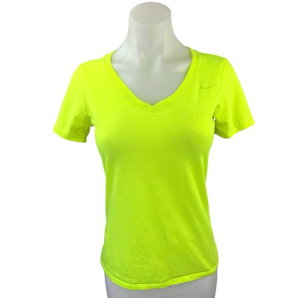 The Nike Tee Neon Green V Neck Short Sleeve Basic Athletic T Shirt Top Size S - Picture 1 of 4